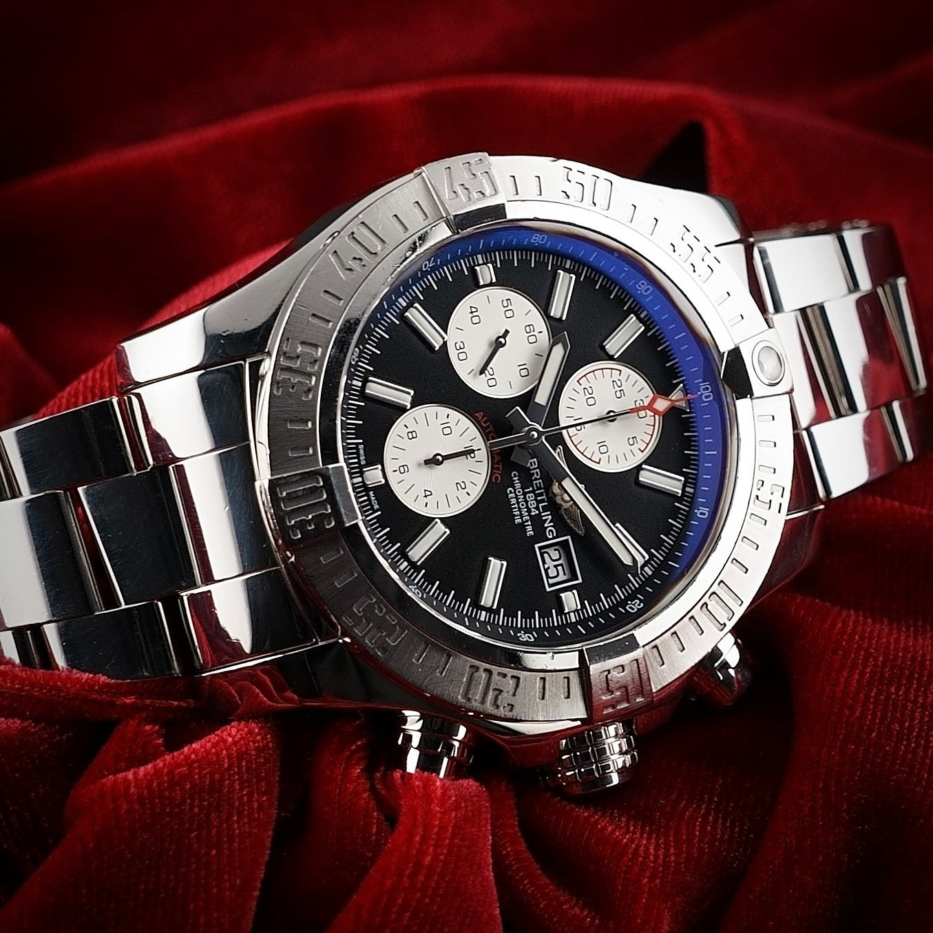 Breitling Super Avenger II 48mm A13371 Black Dial Chronograph Box & Digital Docs