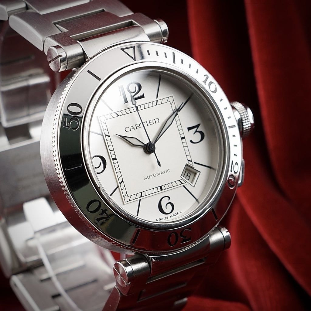 Cartier Pasha 40mm Automatic 2790 White Dial Steel Date Men’s Watch Box Bracelet