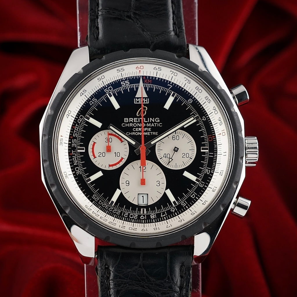 Breitling Chrono-Matic 49 Auto Chronograph Black/White Dial -FULL SET-  2 Straps