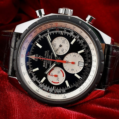 Breitling Chrono-Matic 49 Auto Chronograph Black/White Dial -FULL SET-  2 Straps
