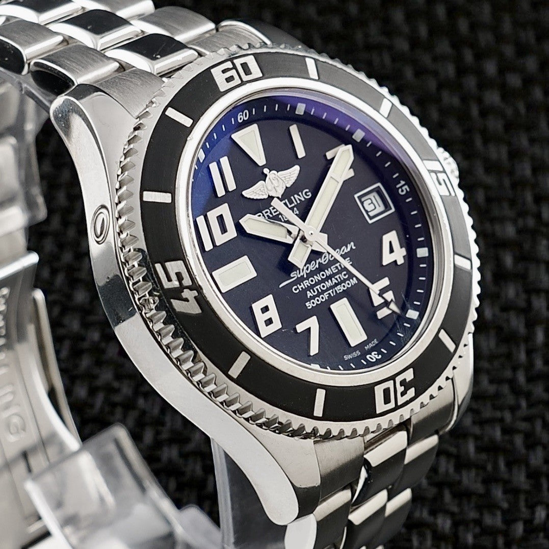 Breitling Superocean 42mm - Black Dial -Steel Bracelet & Extra Strap,  A17364