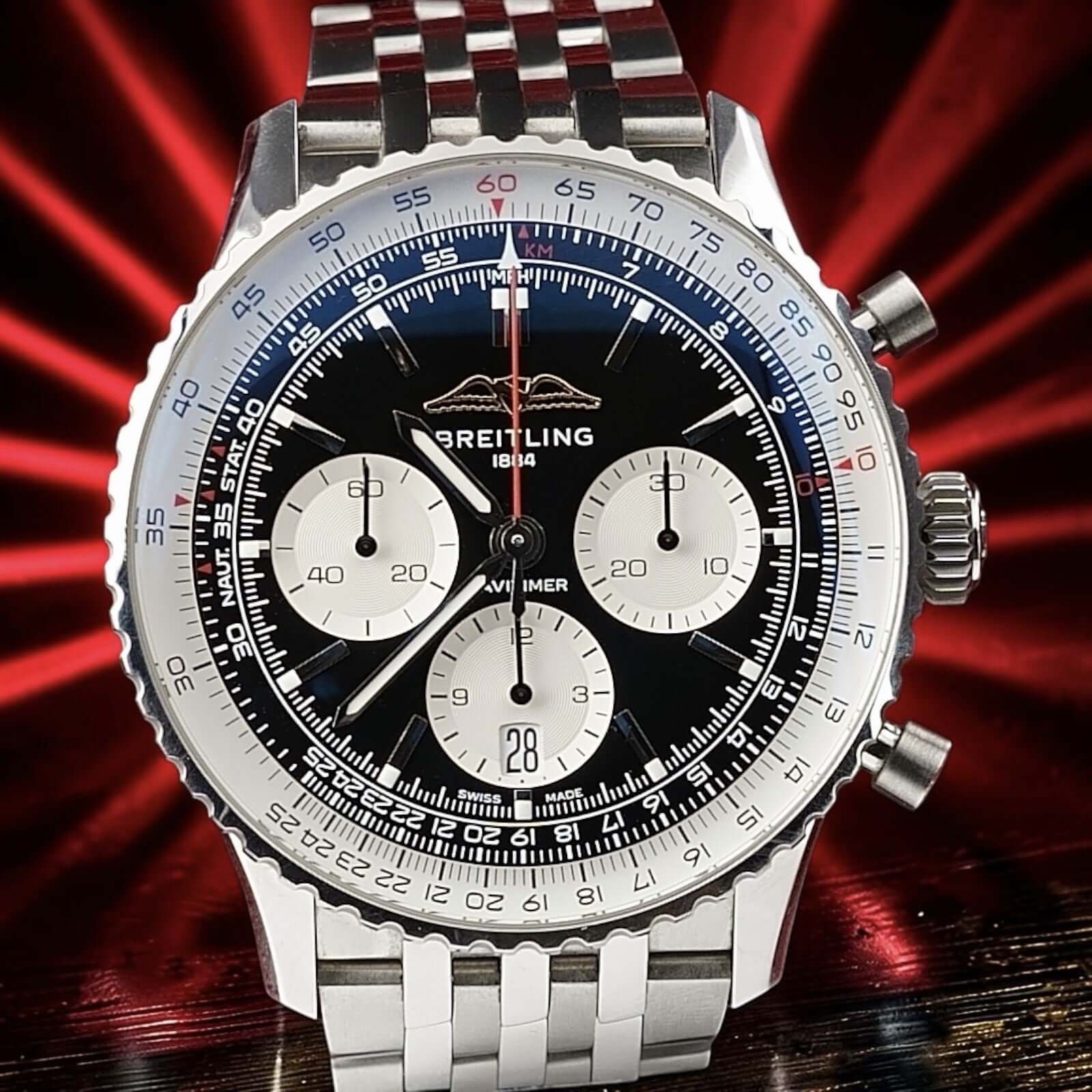 Breitling Navitimer B01 Chrono 43mm AB0138 Black Reverse Panda, 4 Year WARRANTY