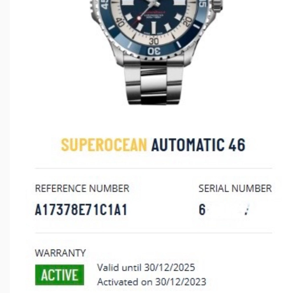 Breitling SuperOcean A17378 Blue Dial 46mm, Steel Bracelet, Warranty - Full Set