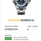 Breitling SuperOcean A17378 Blue Dial 46mm, Steel Bracelet, Warranty - Full Set