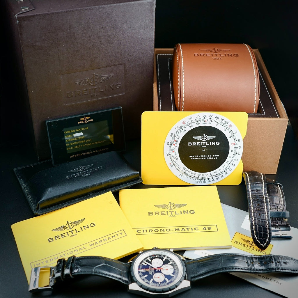 Breitling Chrono-Matic 49 Auto Chronograph Black/White Dial -FULL SET-  2 Straps
