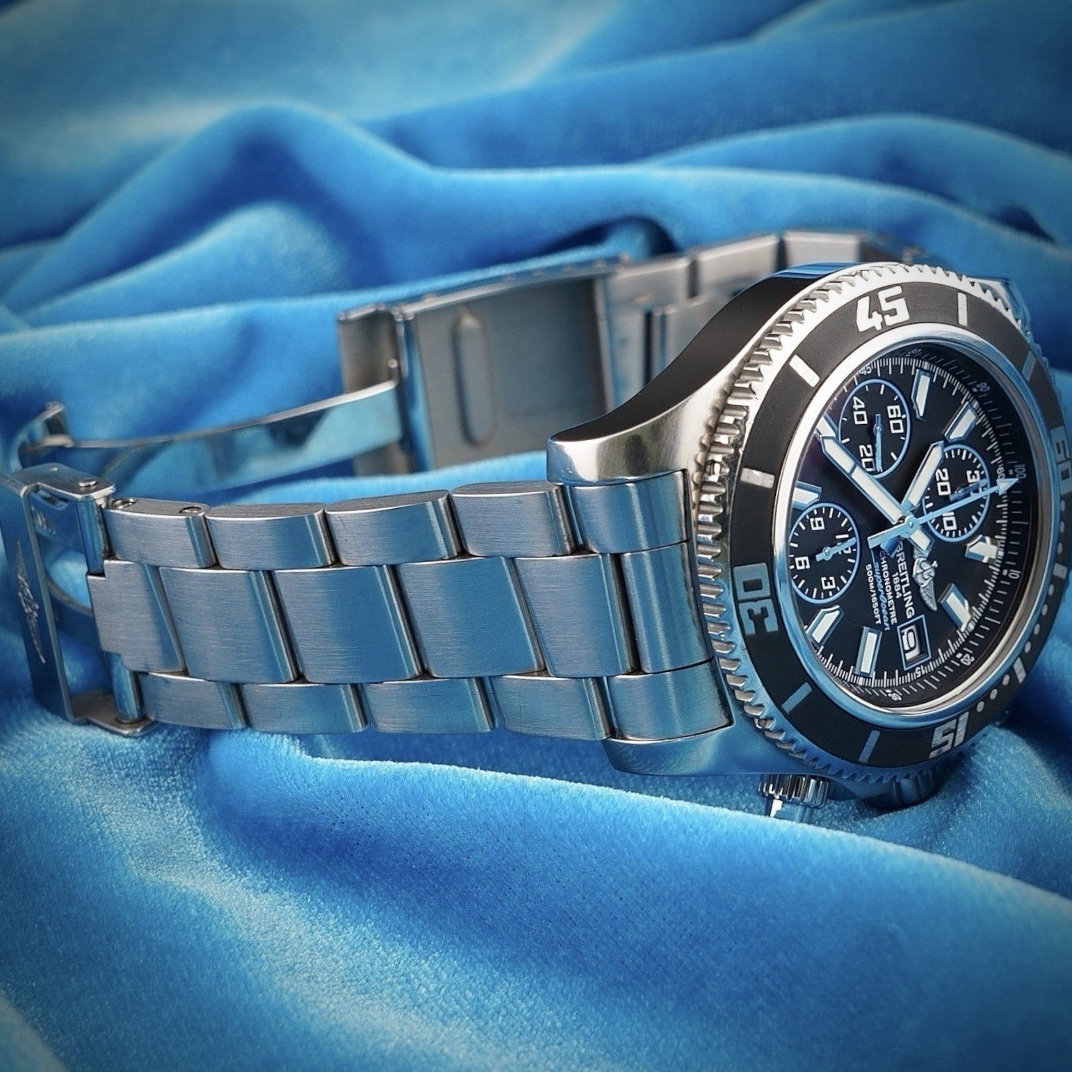 Breitling Superocean Chronograph A13341 Black/Blue Dial Steel Bracelet + Strap