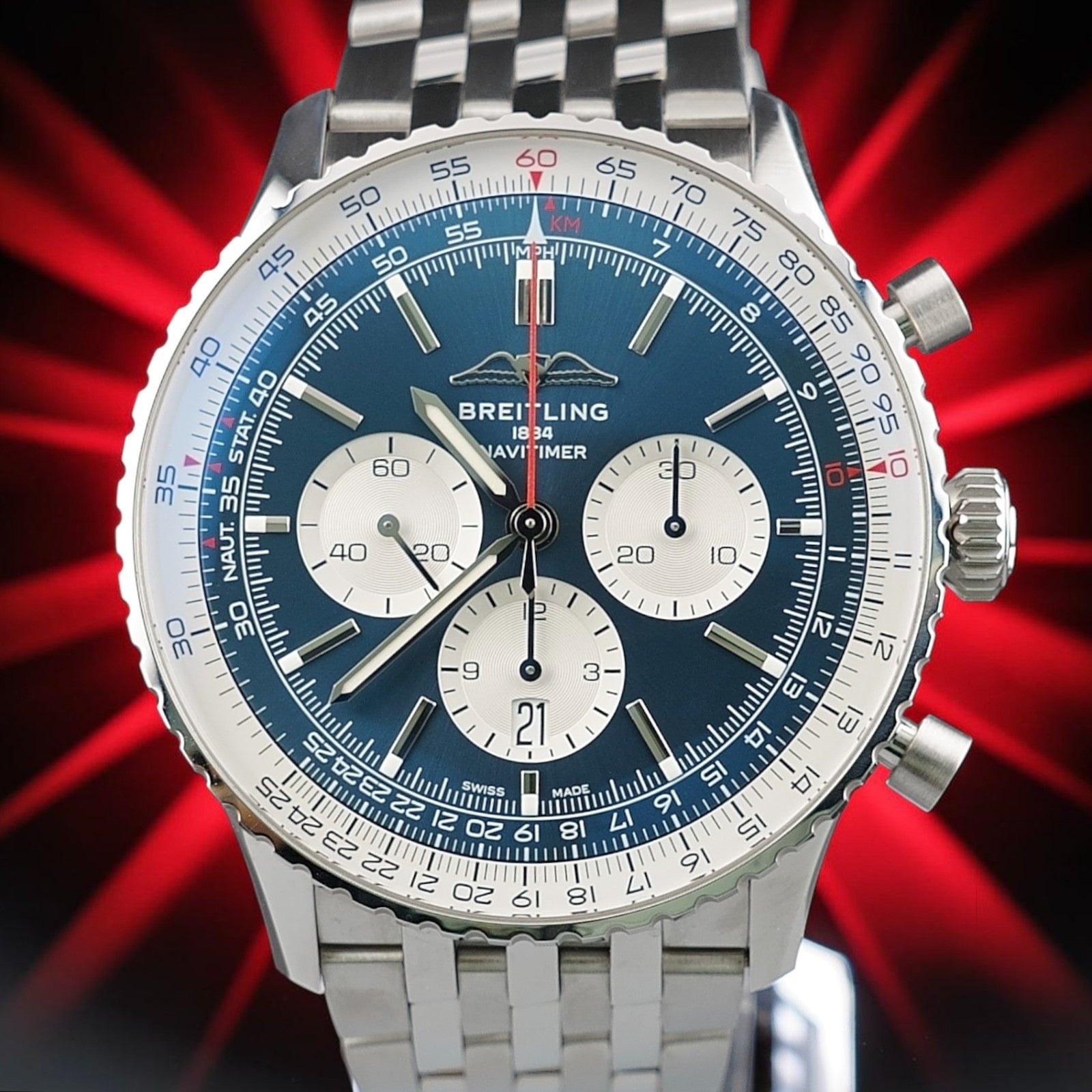 Breitling Navitimer B01 Chronograph AB0137 Blue 46m Bracelet FULL SET & WARRANTY