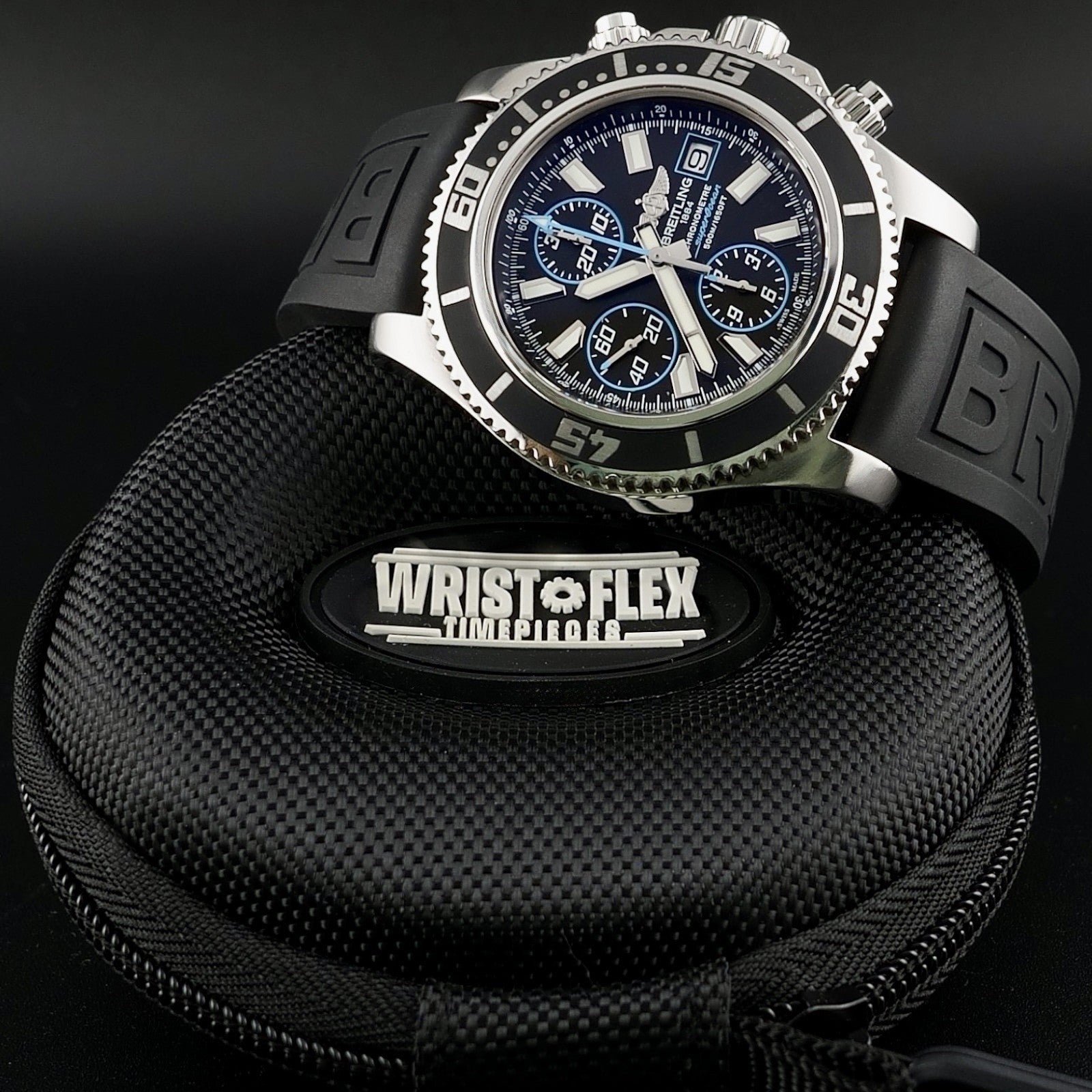 Breitling Superocean Chronograph A13341 Black/Blue Dial Steel Bracelet + Strap