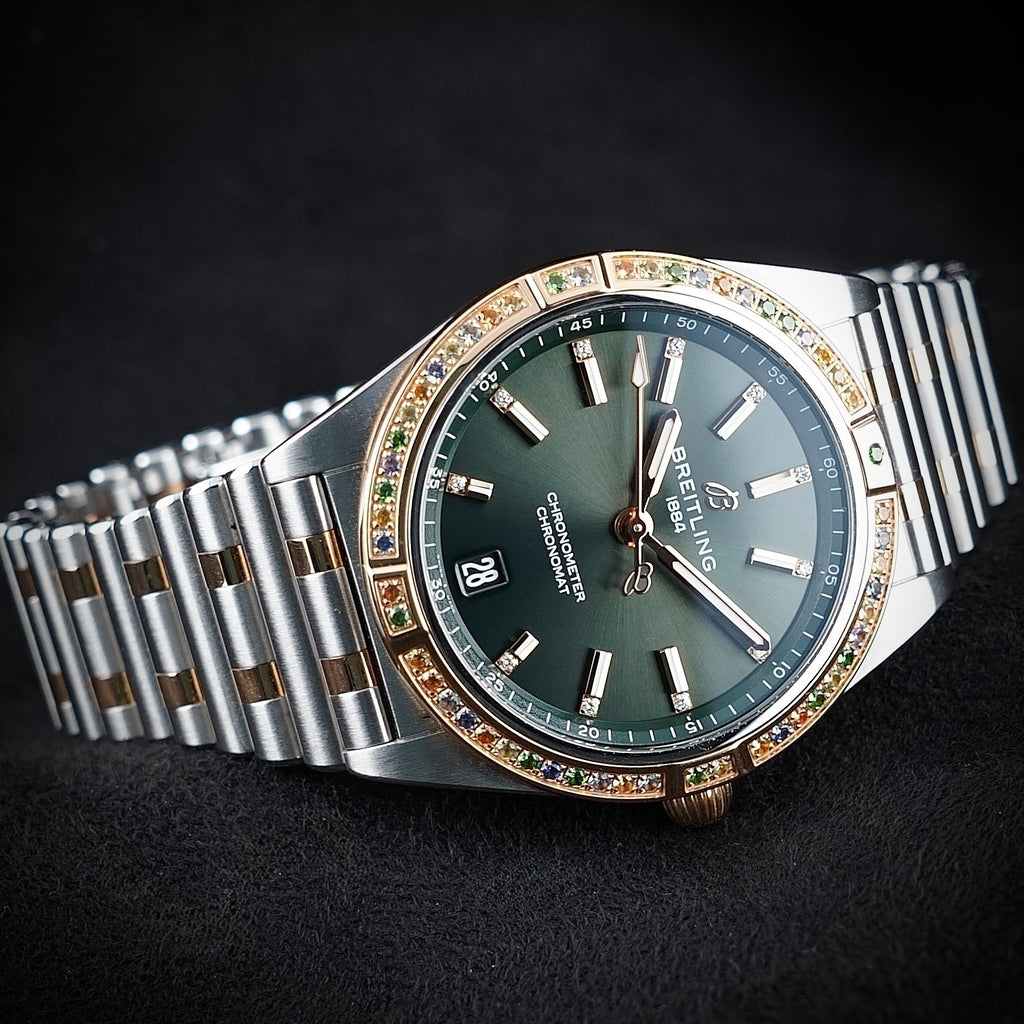 Breitling Chronomat 36 South Sea Two-Tone Gold Green Diamond Gem Bezel U10380