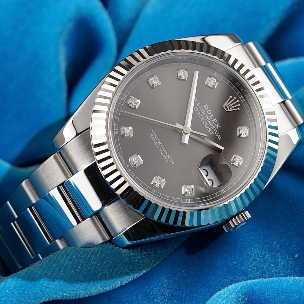 2019 CARD ROLEX DATEJUST 126334 18K GOLD STEEL SLATE FACTORY DIAMOND 41MM -CARD