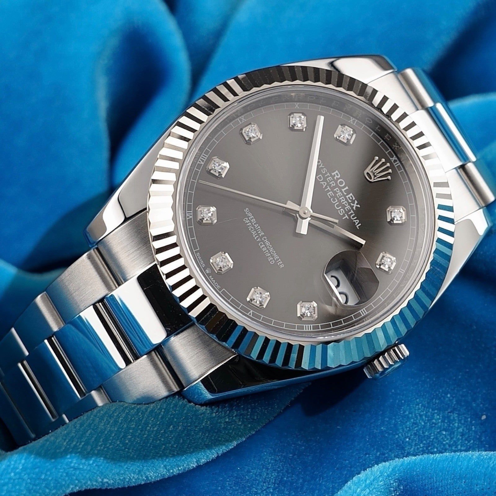 2019 CARD ROLEX DATEJUST 126334 18K GOLD STEEL SLATE FACTORY DIAMOND 41MM -CARD