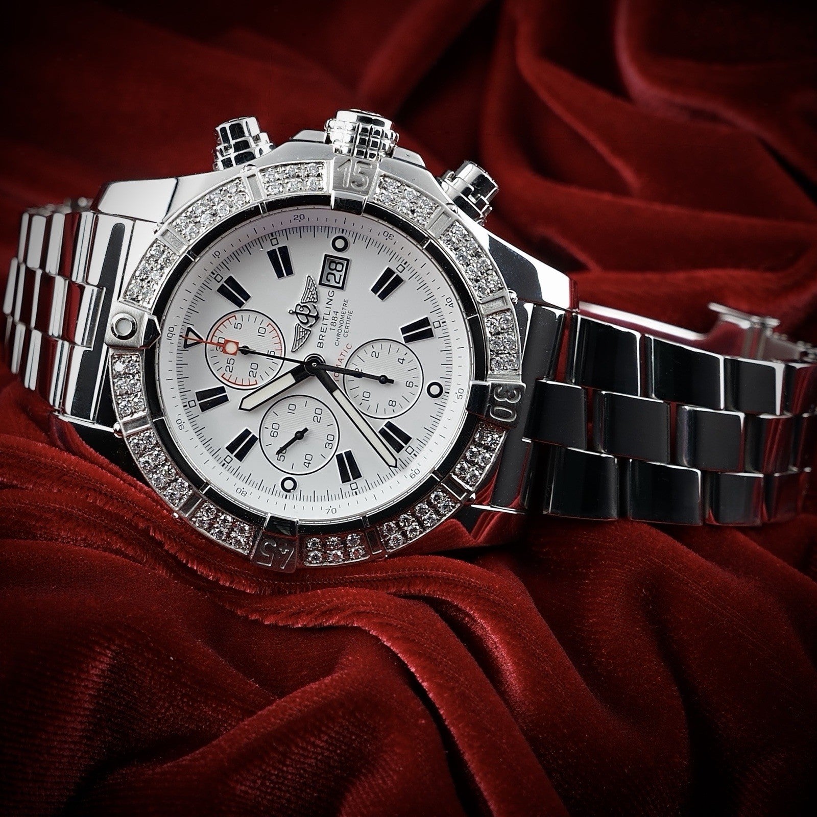 Breitling Super Avenger A13370 | White Dial | 48mm Diamond Bezel | Box & WFT Ext