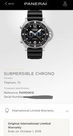 Panerai Luminor Submersible Flyback PAM00615 47mm Titanium Black Dial Box & Docs