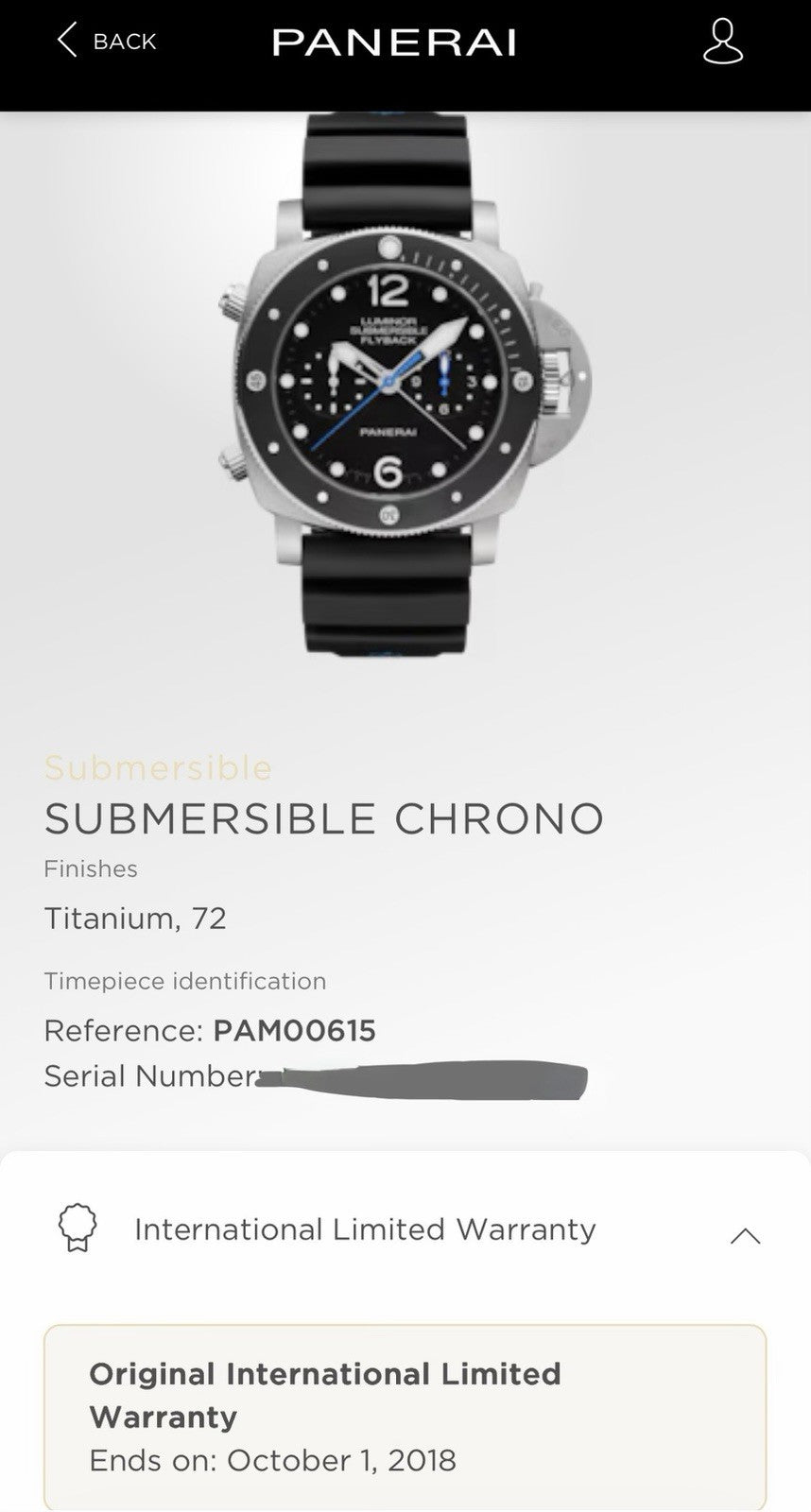 Panerai Luminor Submersible Flyback PAM00615 47mm Titanium Black Dial Box & Docs