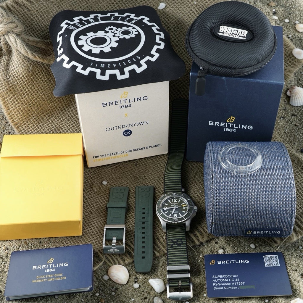 Breitling Superocean A17367 Automatic 44mm Outerknown Green Dial NATO Box & Docs