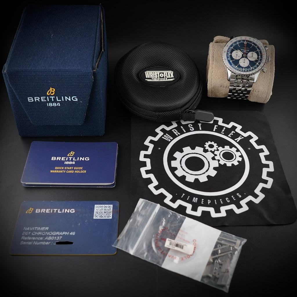 Breitling Navitimer B01 Chronograph AB0137 Blue 46m Bracelet FULL SET & WARRANTY