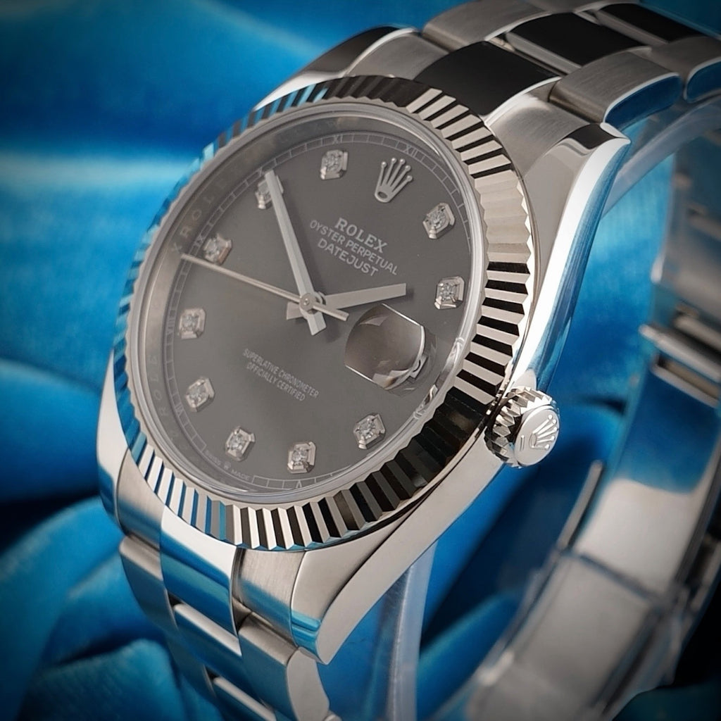 2019 CARD ROLEX DATEJUST 126334 18K GOLD STEEL SLATE FACTORY DIAMOND 41MM -CARD