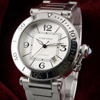 Cartier Pasha 40mm Automatic 2790 White Dial Steel Date Men’s Watch Box Bracelet