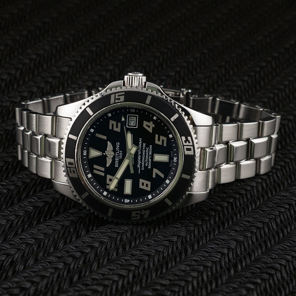 Breitling Superocean 42mm - Black Dial -Steel Bracelet & Extra Strap,  A17364