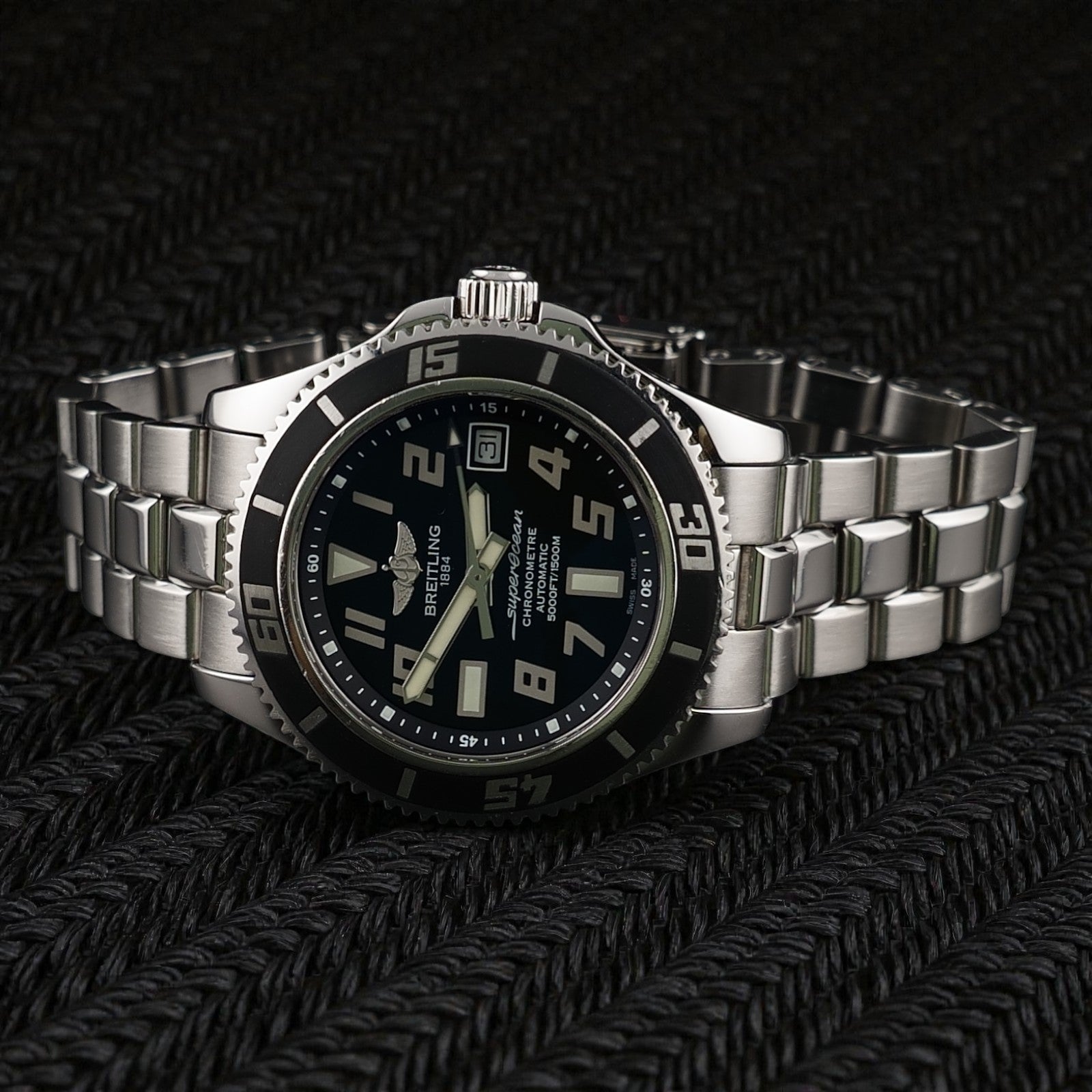 Breitling Superocean 42mm - Black Dial -Steel Bracelet & Extra Strap,  A17364