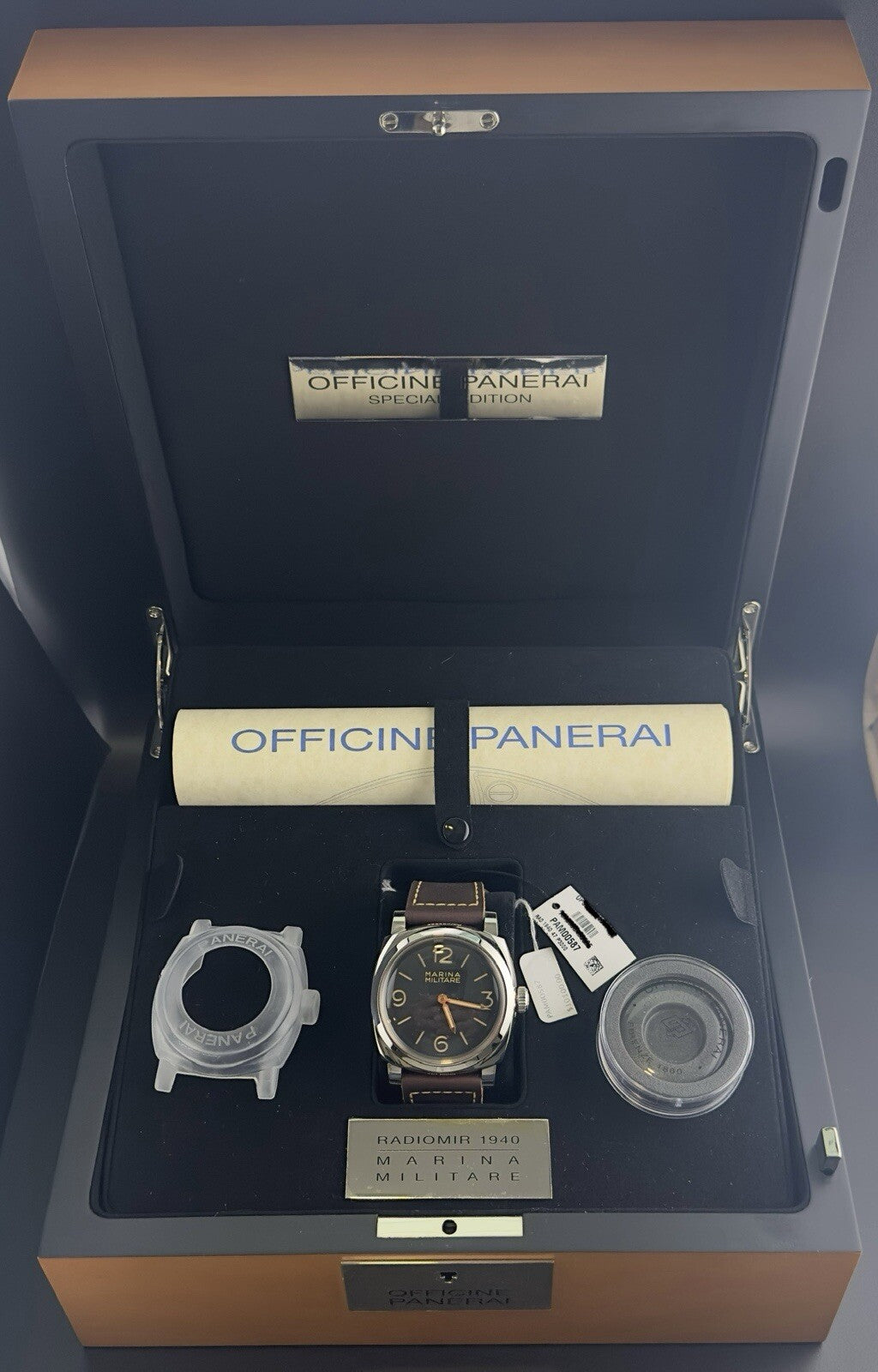PANERAI 3 Days Marina Militaire Acciaio -47mm PAM00587 Rare Limited Edt Full Set