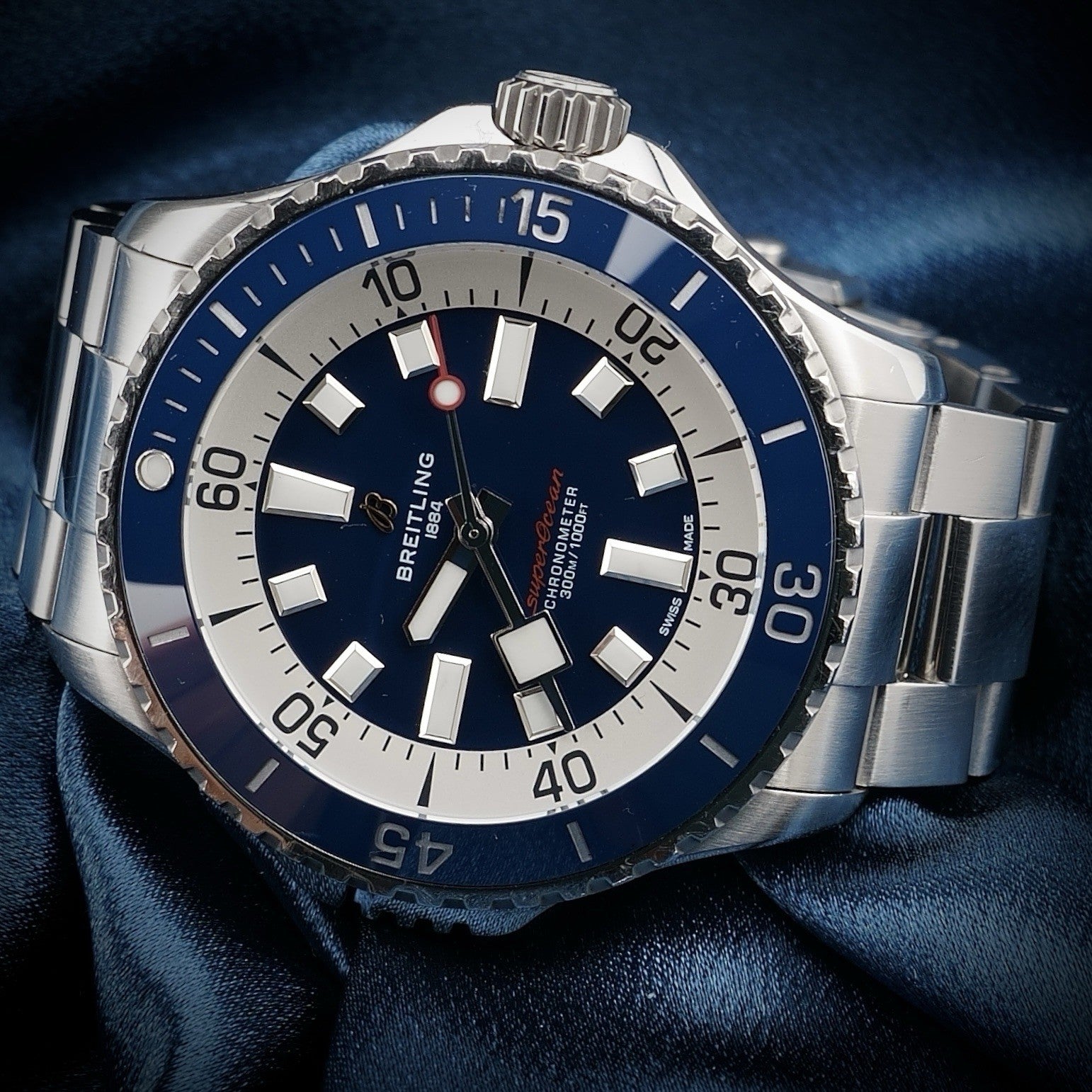 Breitling SuperOcean A17378 Blue Dial 46mm, Steel Bracelet, Warranty - Full Set
