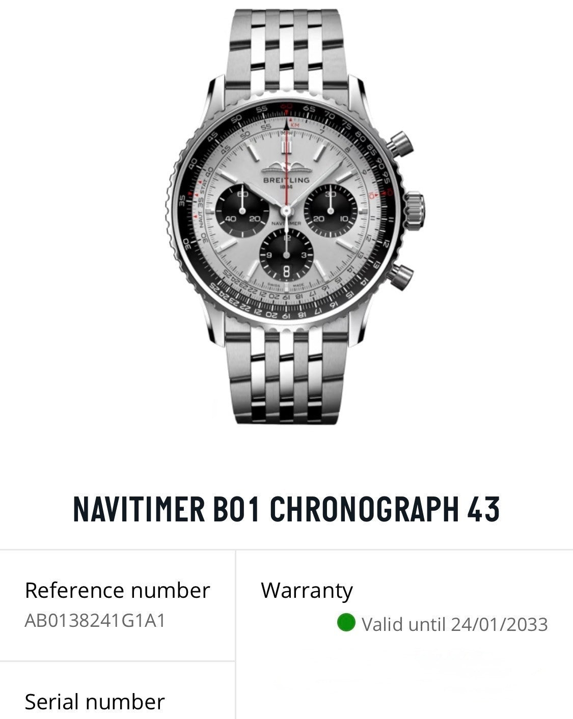 Breitling Navitimer AB0138 43mm Silver Dial -FULL SET- Bracelet & Strap WARRANTY