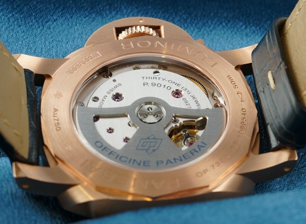 Panerai Luminor Marina Rose Gold Blue Dial Mens Watch PAM01112 Box Card 2 Straps