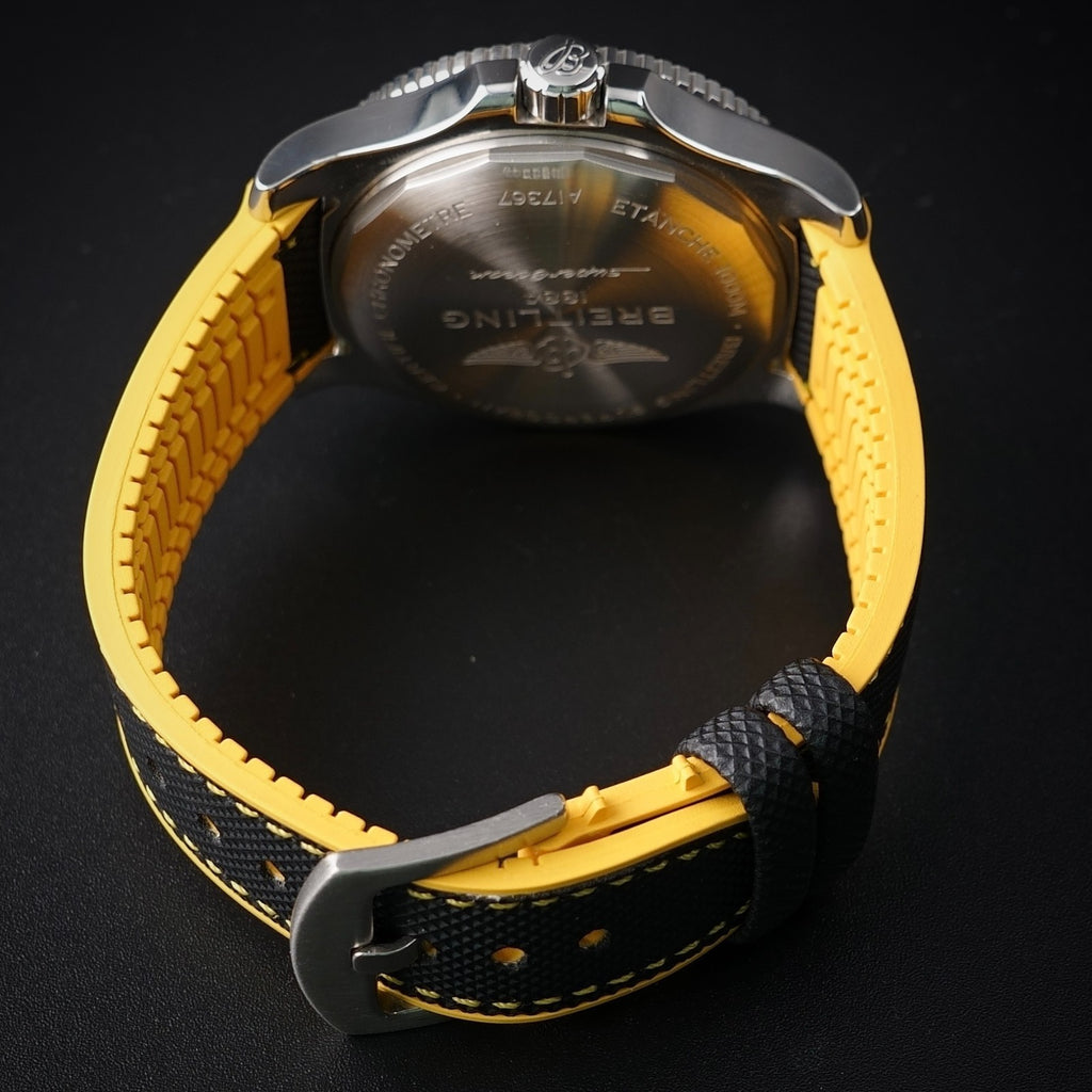 Breitling Superocean A17367 44mm Yellow Dial Steel Bracelet Box & Card & Manual