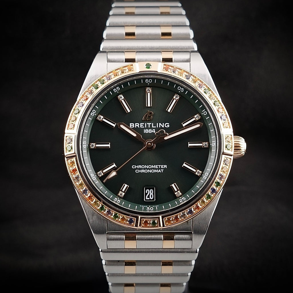 Breitling Chronomat 36 South Sea Two-Tone Gold Green Diamond Gem Bezel U10380