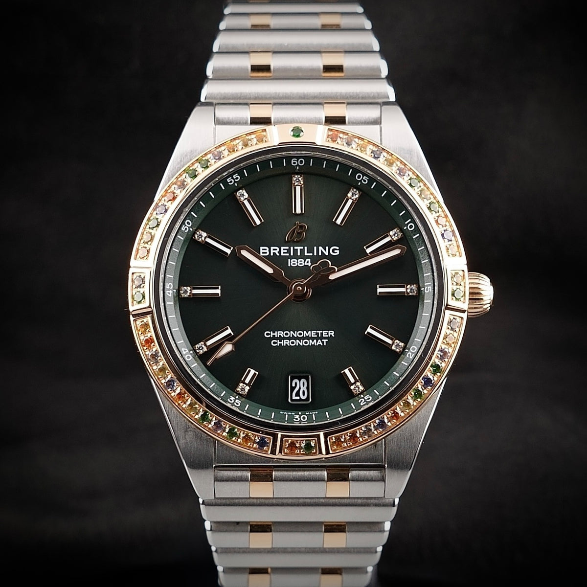 Breitling Chronomat 36 South Sea Two-Tone Gold Green Diamond Gem Bezel U10380