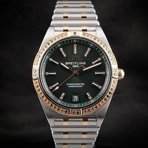 Breitling Chronomat 36 South Sea Two-Tone Gold Green Diamond Gem Bezel U10380