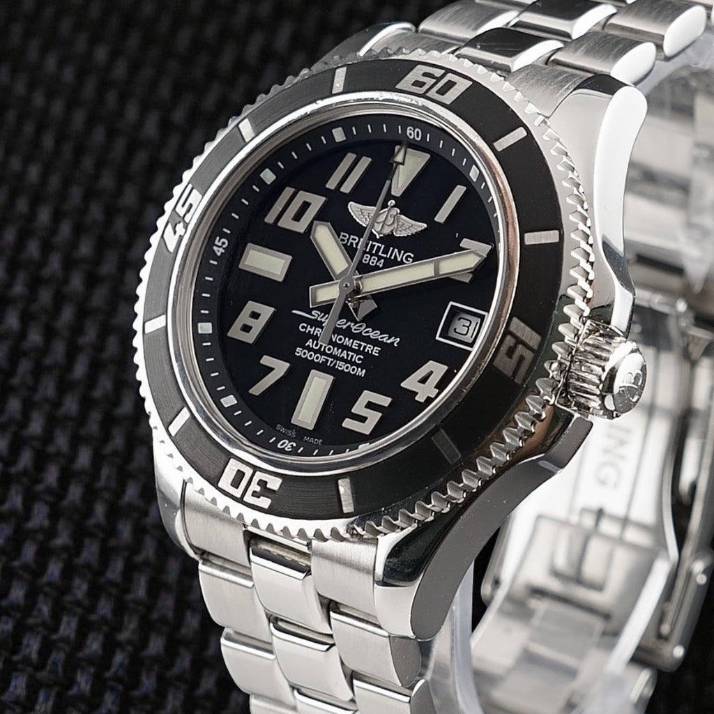 Breitling Superocean 42mm - Black Dial -Steel Bracelet & Extra Strap,  A17364