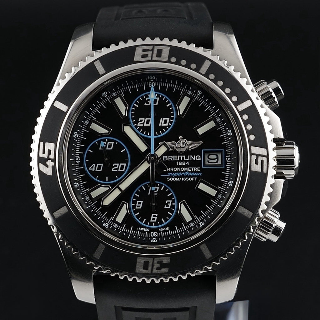 Breitling Superocean Chronograph A13341 Black/Blue Dial Steel Bracelet + Strap