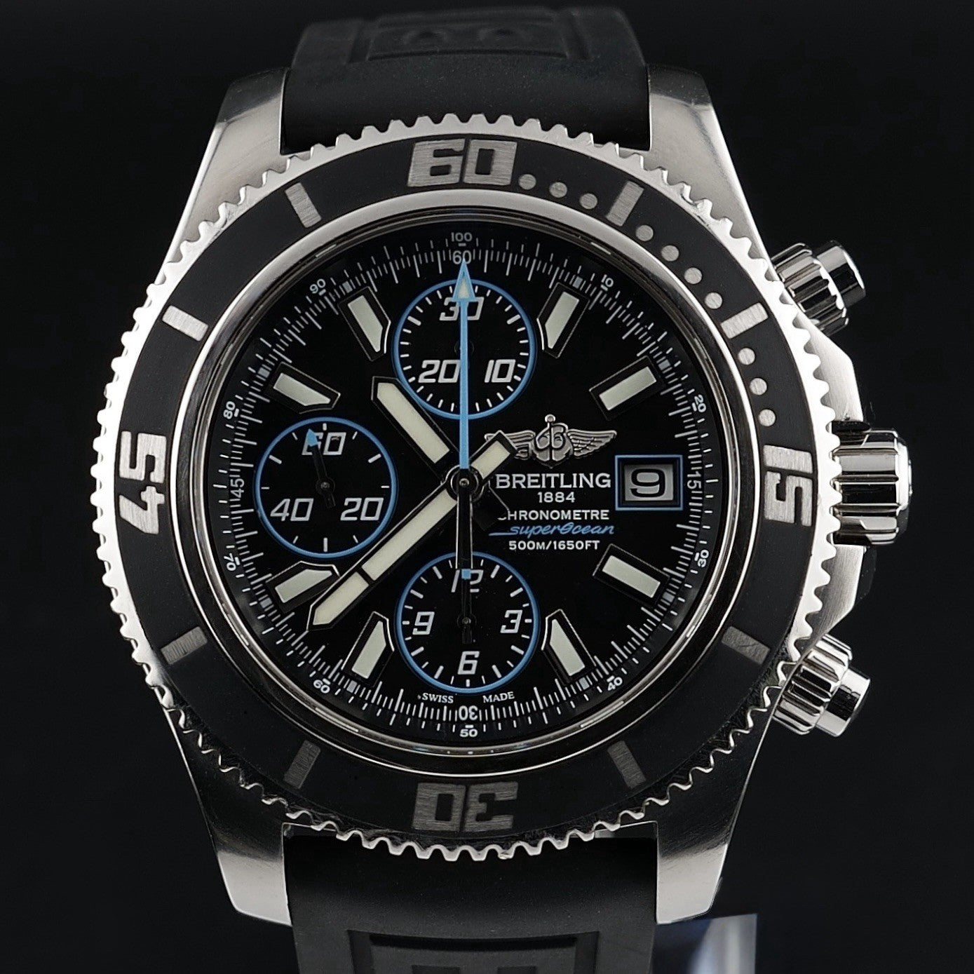 Breitling Superocean Chronograph A13341 Black/Blue Dial Steel Bracelet + Strap
