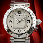 Cartier Pasha 40mm Automatic 2790 White Dial Steel Date Men’s Watch Box Bracelet