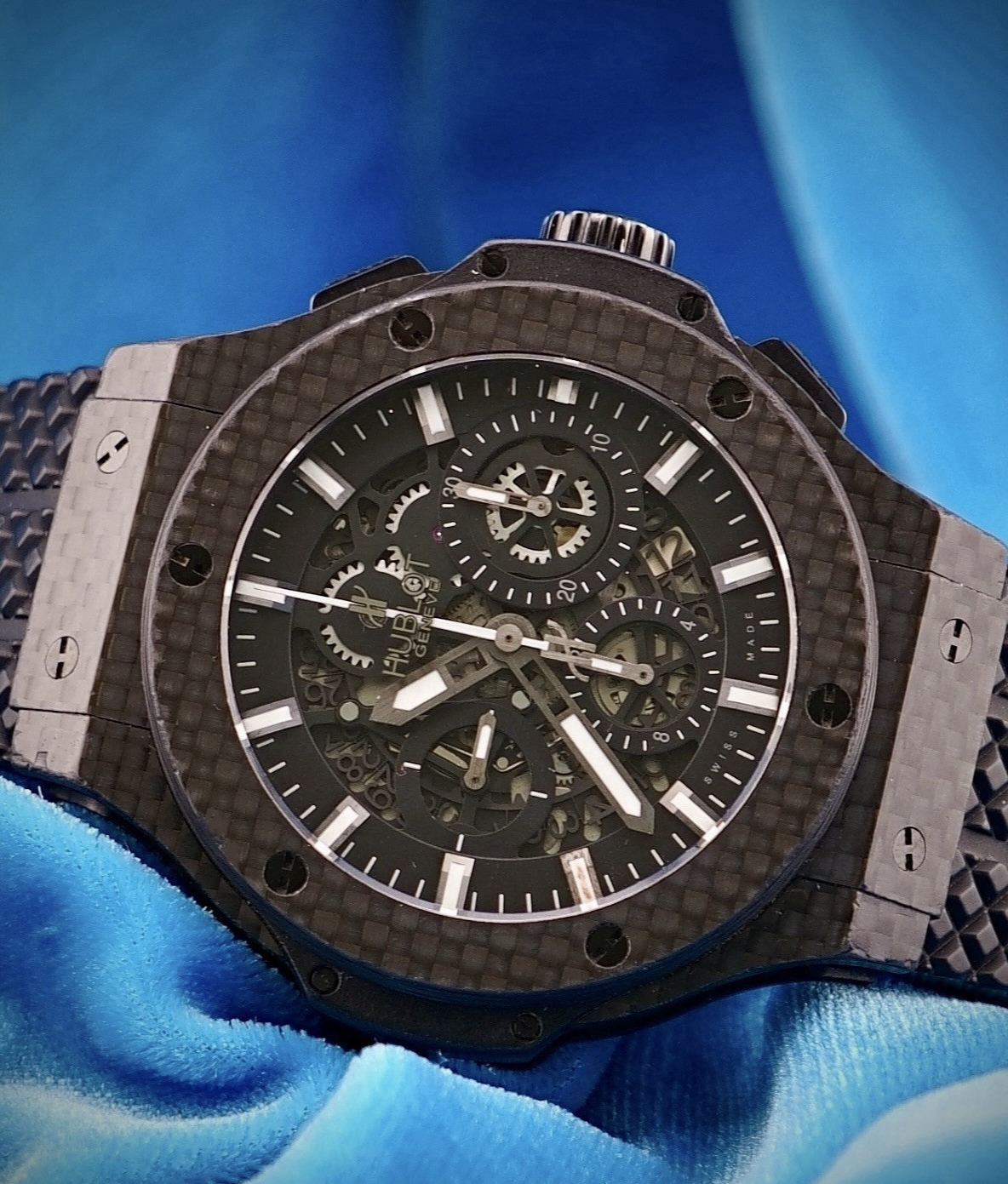 Hublot Aero Bang Carbon Fiber Big Bang Men's Skeleton Dial Watch  311.QX.1124.RX
