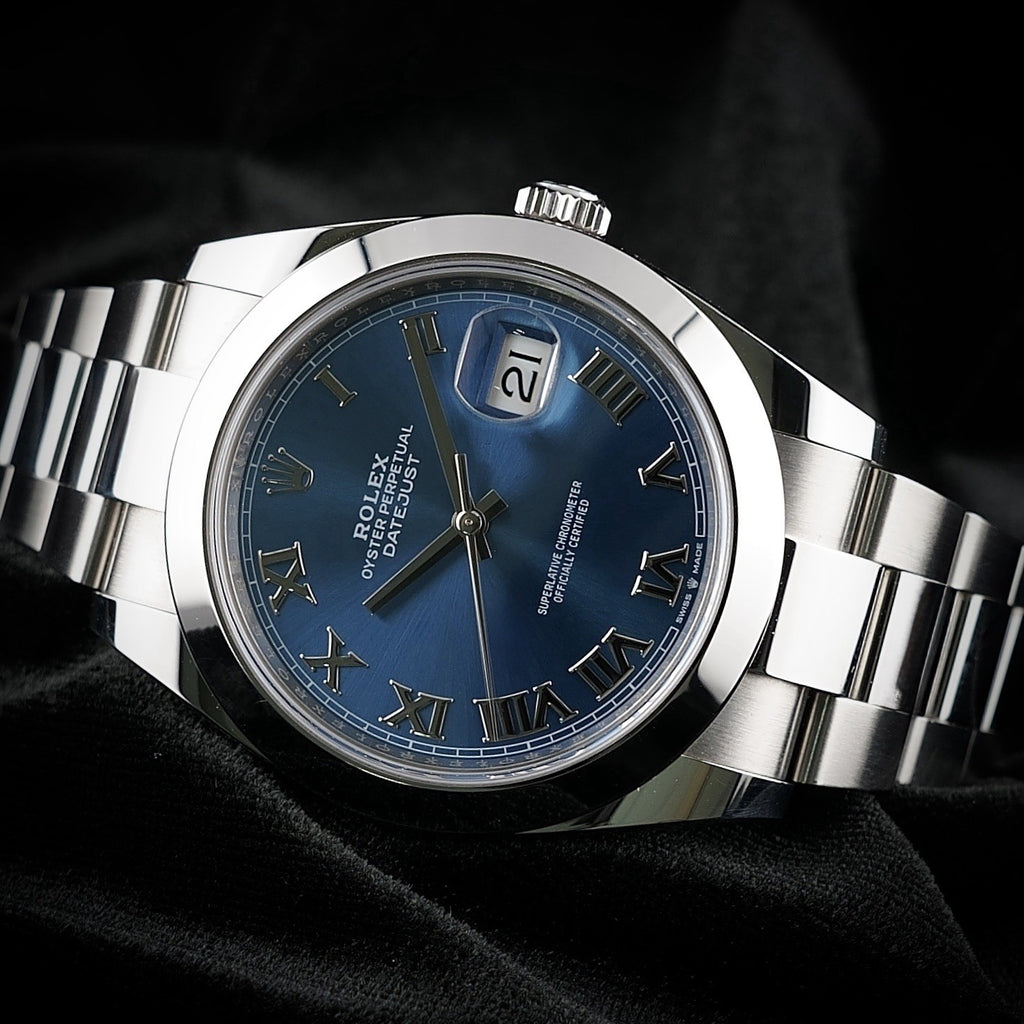 Rolex Datejust 41  126300 Blue Roman Dial Smooth Bezel Oystersteel Box Card 2021