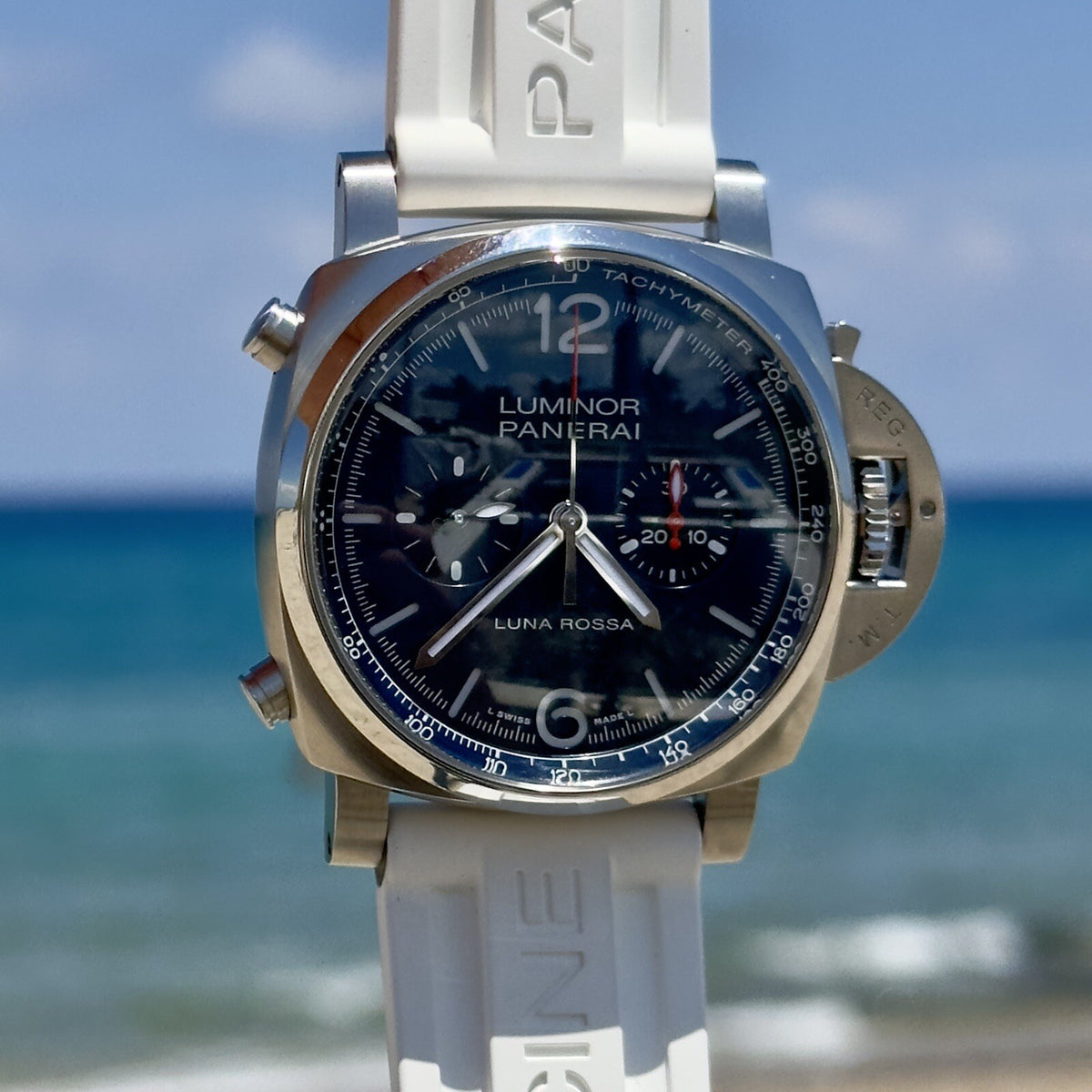 Panerai Luminor Luna Rossa Chrono Blue Dial Steel PAM01303 Full Set Limited Ed.