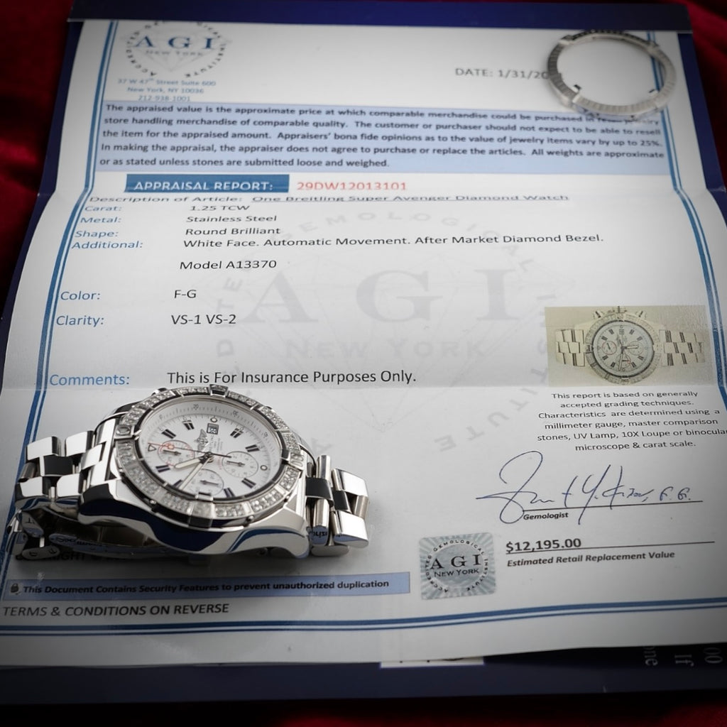 Breitling Super Avenger A13370 | White Dial | 48mm Diamond Bezel | Box & WFT Ext