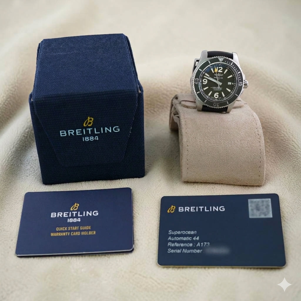 Breitling Superocean A17367 Automatic 44mm Outerknown Green Dial Box & Docs
