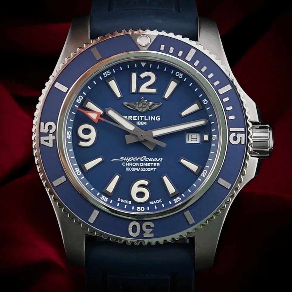 Breitling Superocean A17366 Diver Blue Dial 42mm Rubber Strap -FULL SET- Extra's