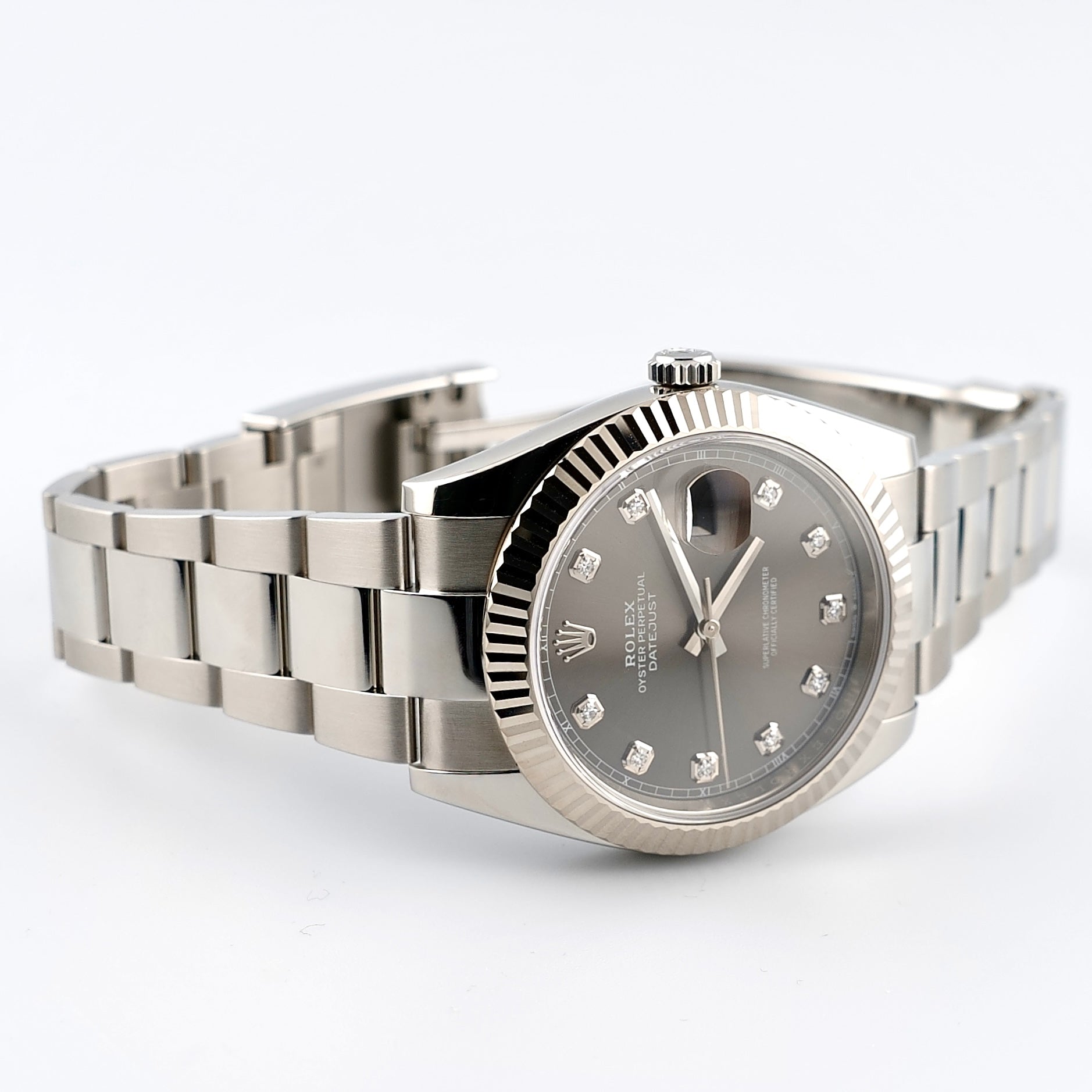 2019 CARD ROLEX DATEJUST 126334 18K GOLD STEEL SLATE FACTORY DIAMOND 41MM -CARD