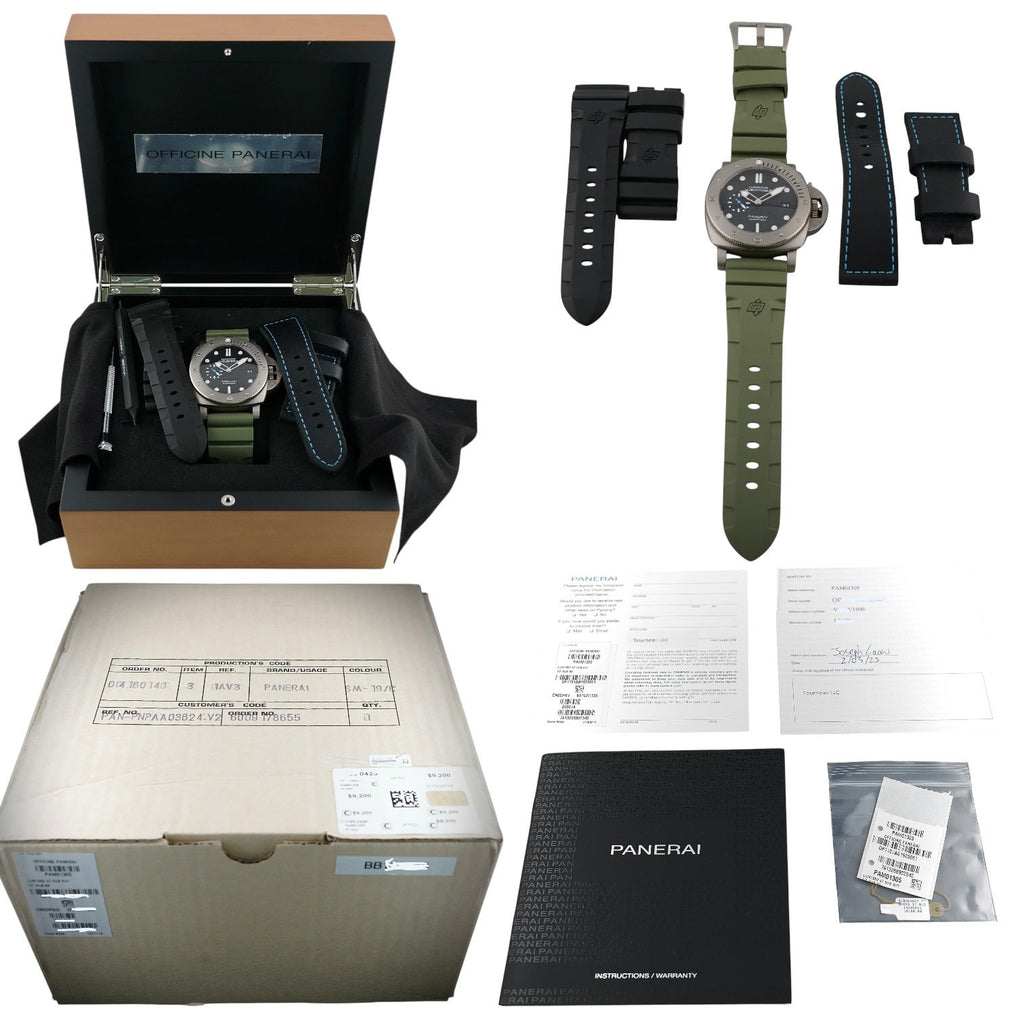 Panerai Luminor Submersible PAM01305 47mm Titanium Automatic FULL SET + 3 Straps
