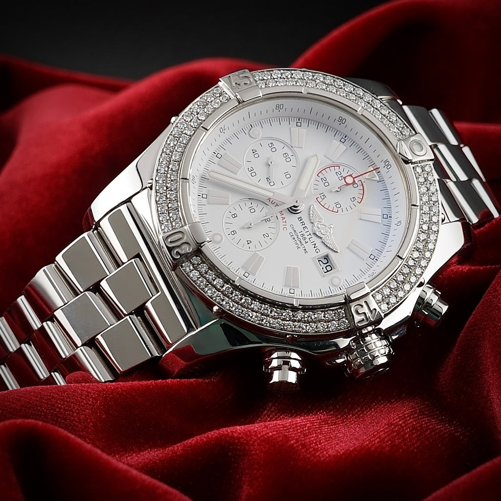 Breitling Super Avenger A13370 | White Dial | 48mm Diamond Bezel | Box & WFT Ext
