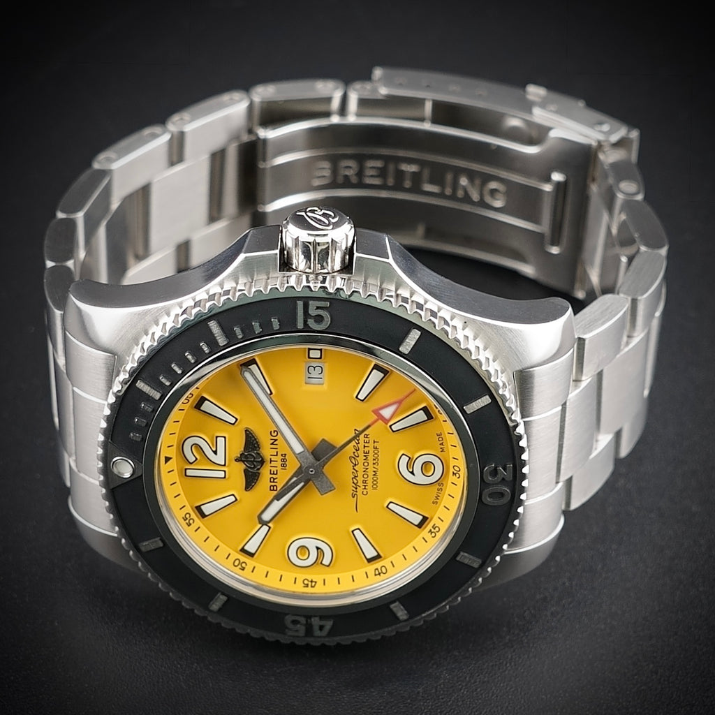 Breitling Superocean A17367 - 44mm, Yellow Dial, Box & Card, 2 Straps WFT Extras