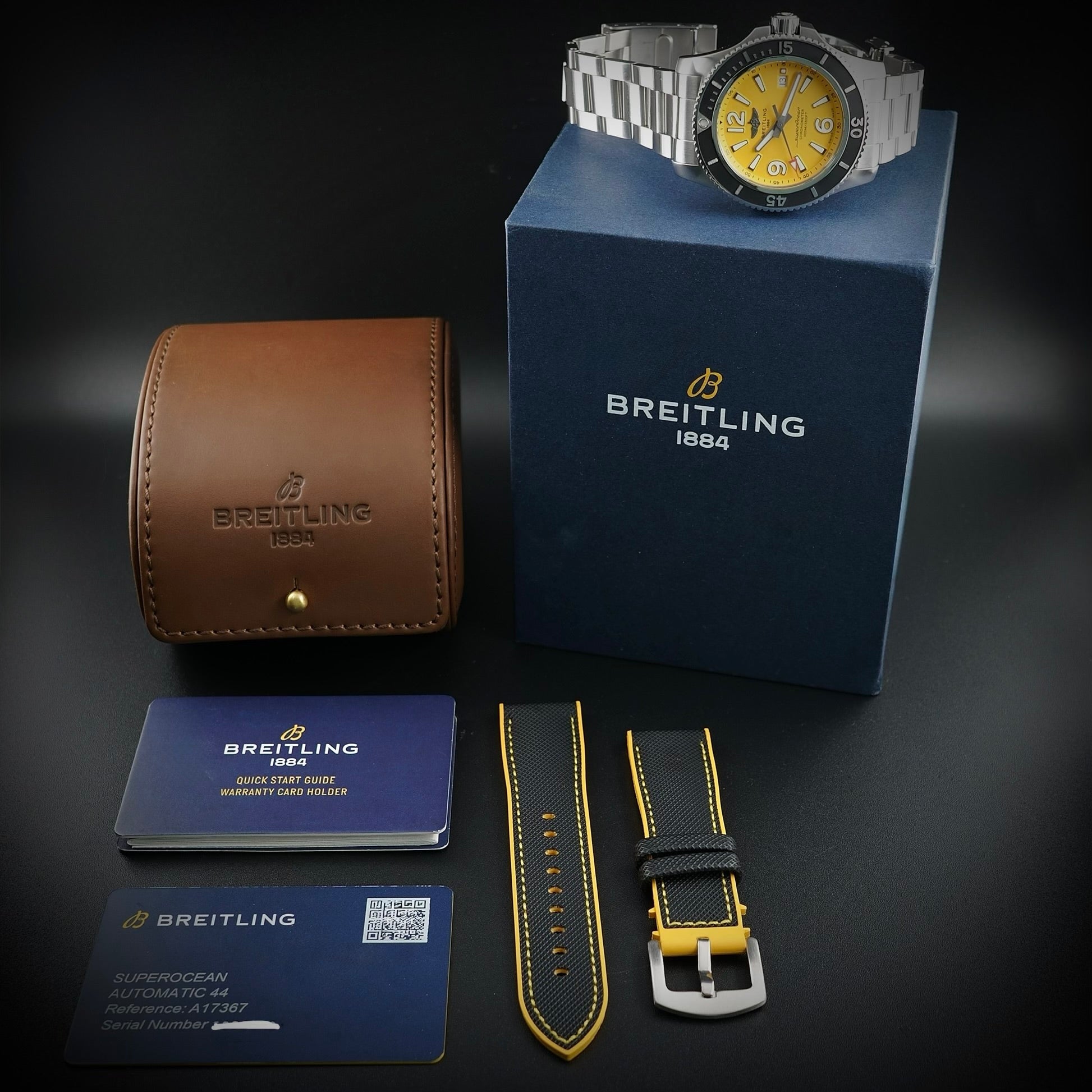 Breitling Superocean A17367 - 44mm, Yellow Dial, Box & Card, 2 Straps WFT Extras
