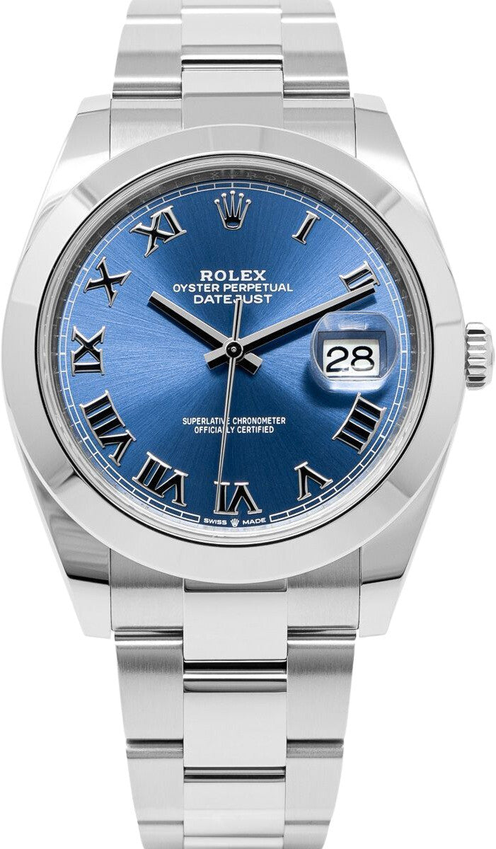 Rolex Datejust 41  126300 Blue Roman Dial Smooth Bezel Oystersteel Box Card 2021