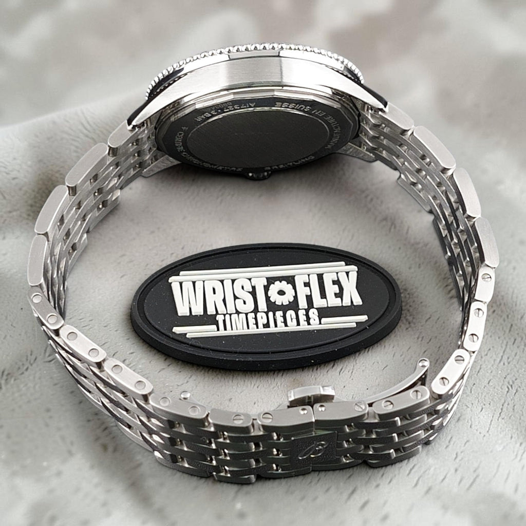 Wrist Flex Timepieces Breitling Navitimer 36 stainless steel watch case back and bracelet detail