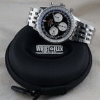 Wrist Flex Timepieces Breitling Navitimer B01 chronograph watch with black reverse panda dial and stainless steel bracelet